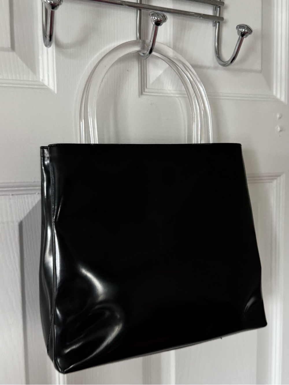 Prada AUTHENTIC Vintage Black Patent Leather Clear Lucite Shopper Tote Bag 90s - Picture 2 of 16